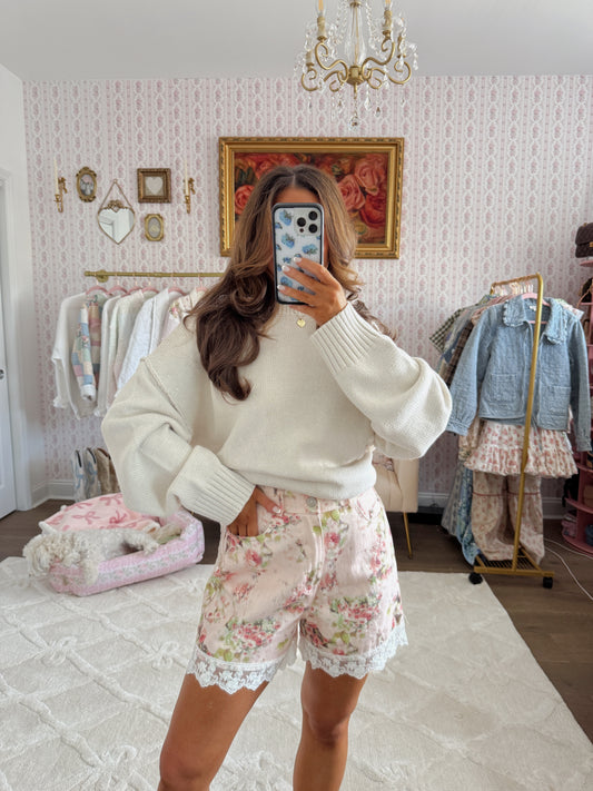 Garden Floral Denim Lace Shorts