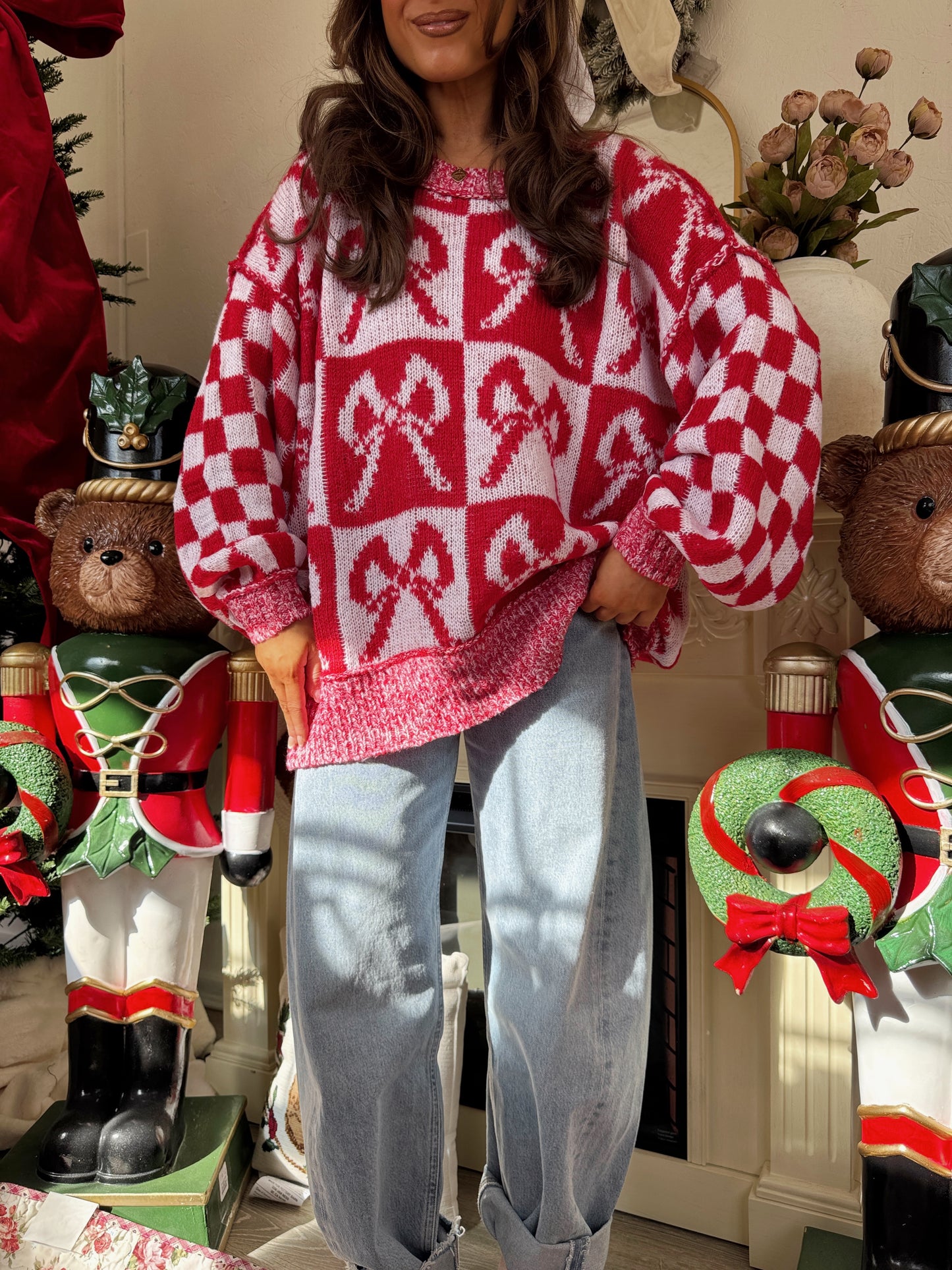 Candy Cane & Bow Pullover