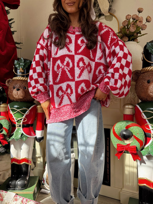 Candy Cane & Bow Pullover