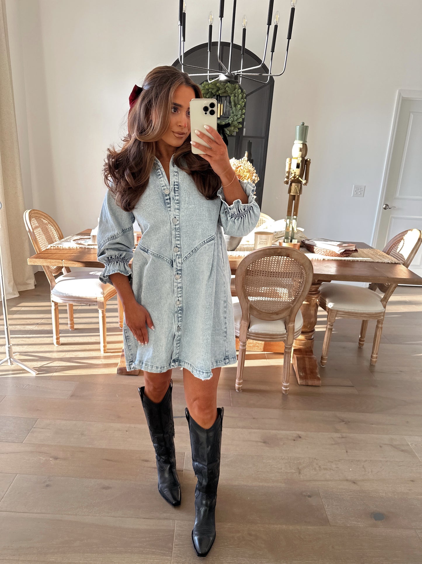 Washed Denim Snap Button Dress