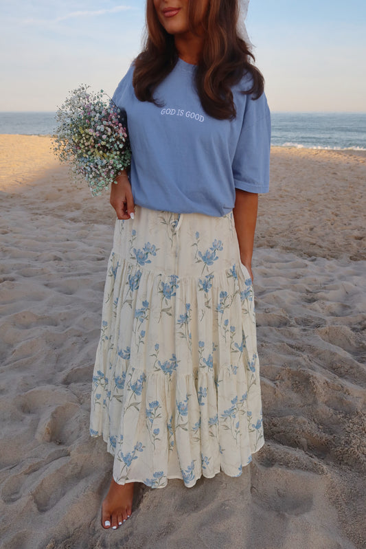 Serene Floral Midi Skirt 🦋