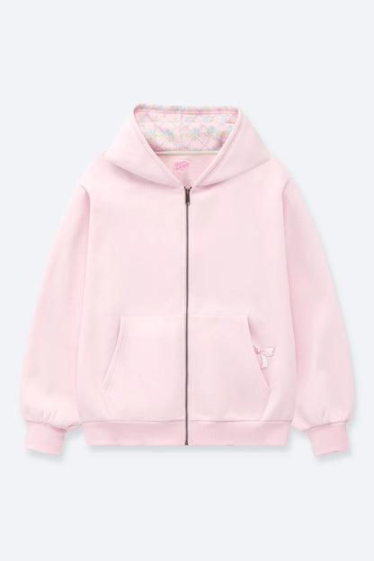 Ribboned Hydrangeas Zip Up Hoodie Blush Pink