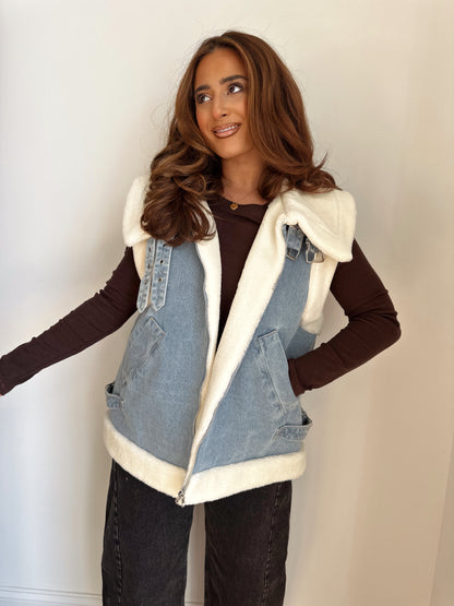 Countryside Christmas Sherpa Denim Vest