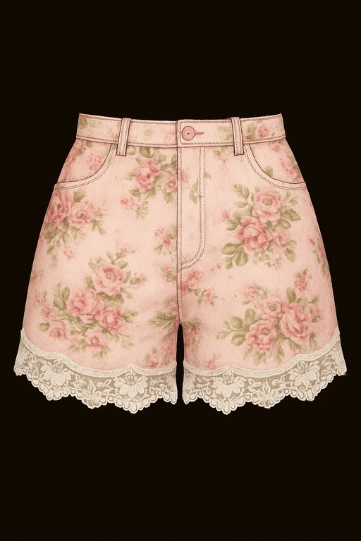 Garden Floral Denim Lace Shorts