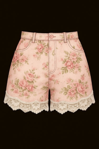 Garden Floral Denim Lace Shorts