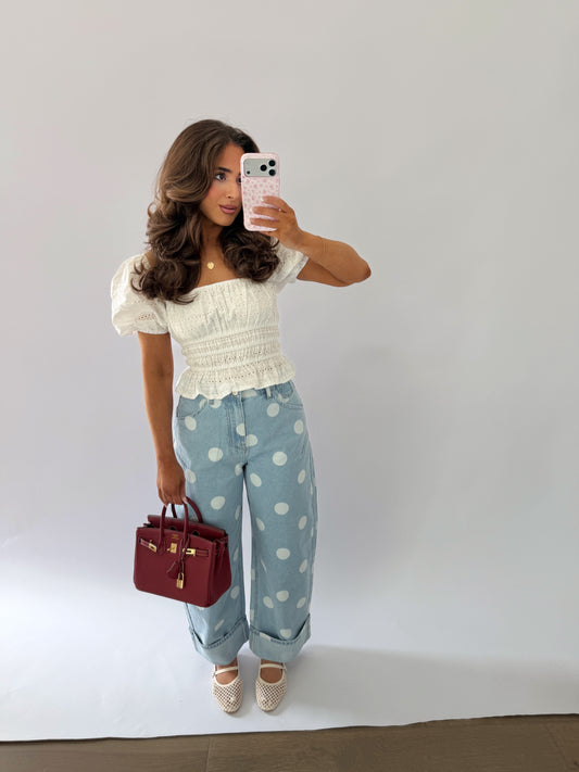 White Eyelet Everyday Puff Top