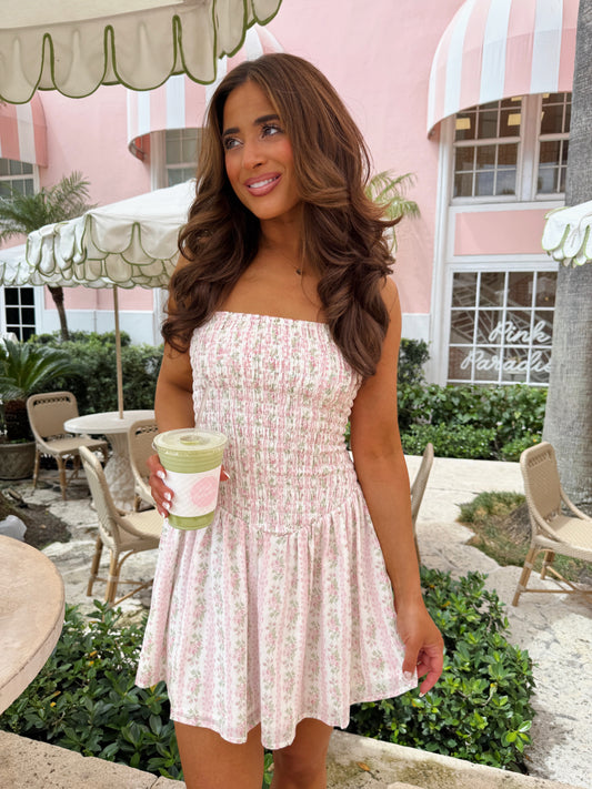 Coquette Smocked Mini Dress (Pink)