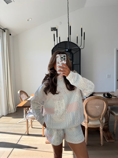 Shades Of Blue Quilted Pastel Mockneck Sweatshirt