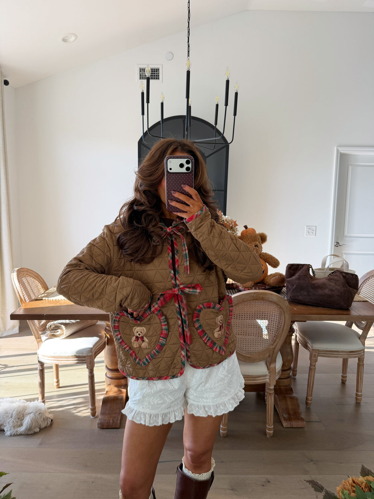 Teddy Darling Holiday Quilted Jacket (Caramel)