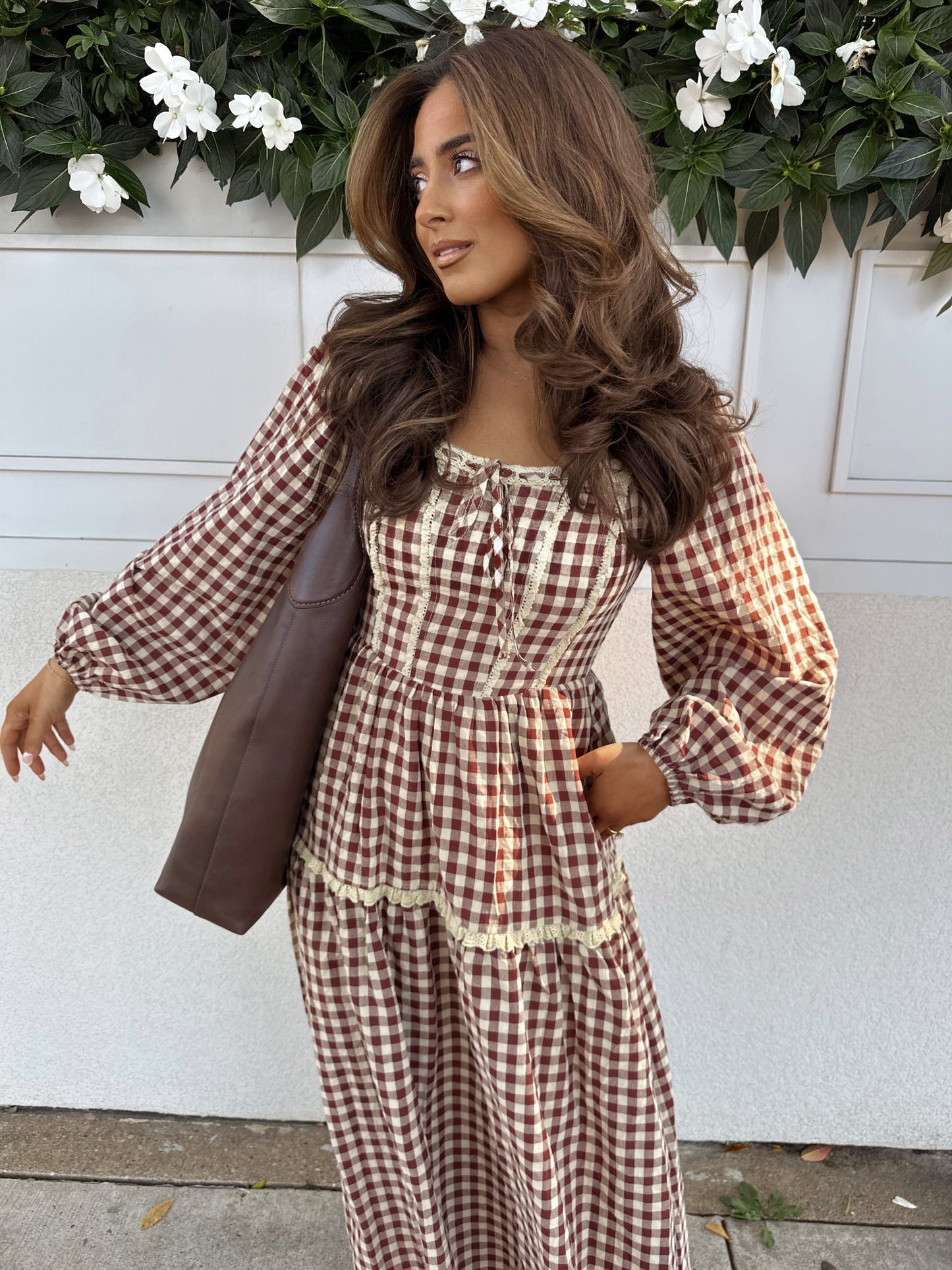 Cinnamon Sugar Cookie Gingham Midi Dress