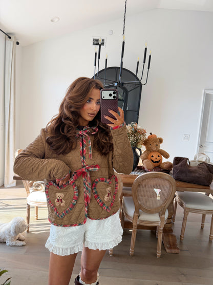 Teddy Darling Holiday Quilted Jacket (Caramel)