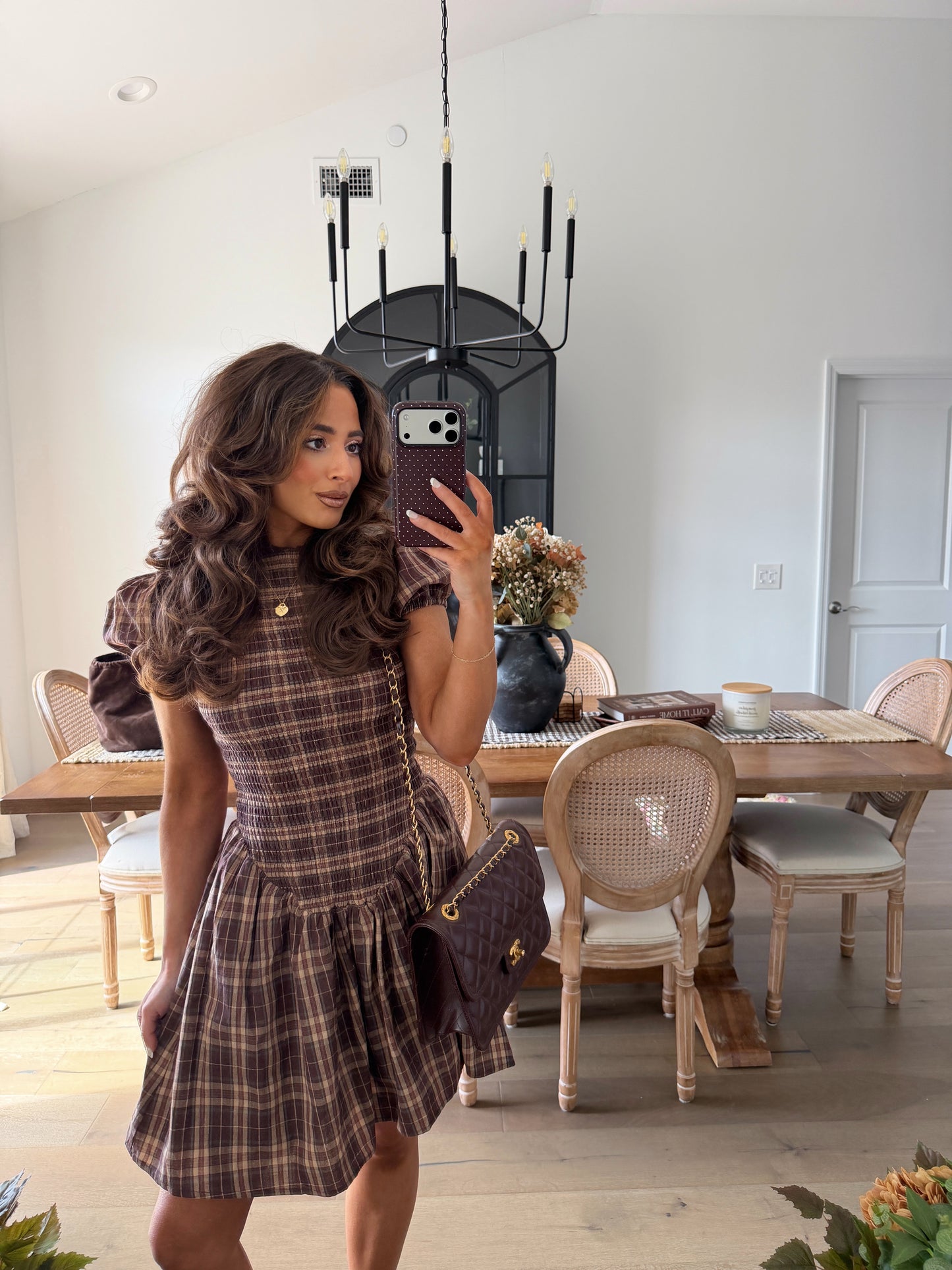 Adelaide Plaid Mini Dress (Caramel Laté)