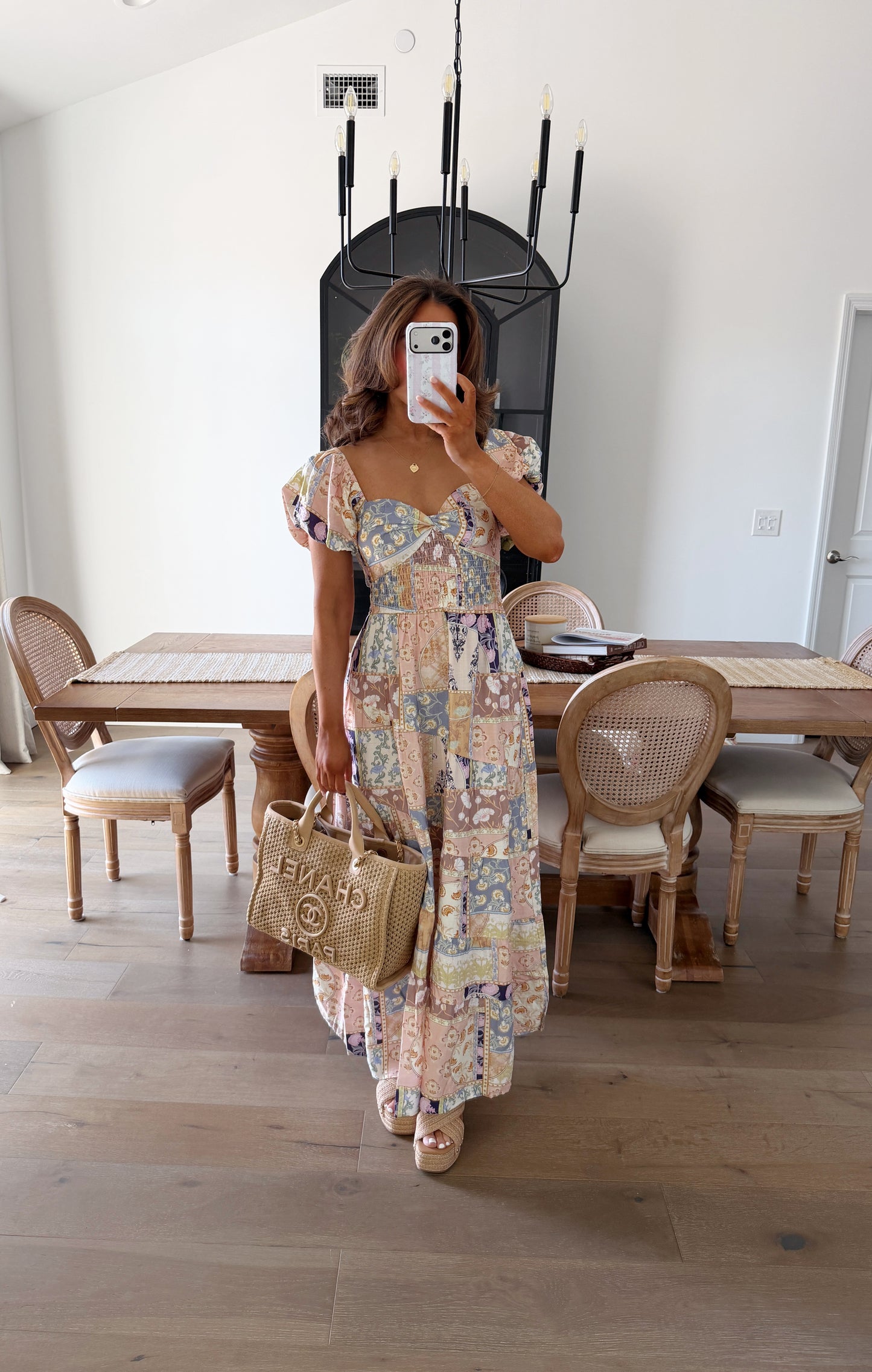 Berry Quilt Babydoll Midi Dress