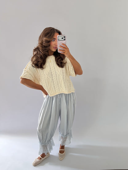 AMELIE ROUND NECK SHORT SLEEVE KNIT SWEATER TOP