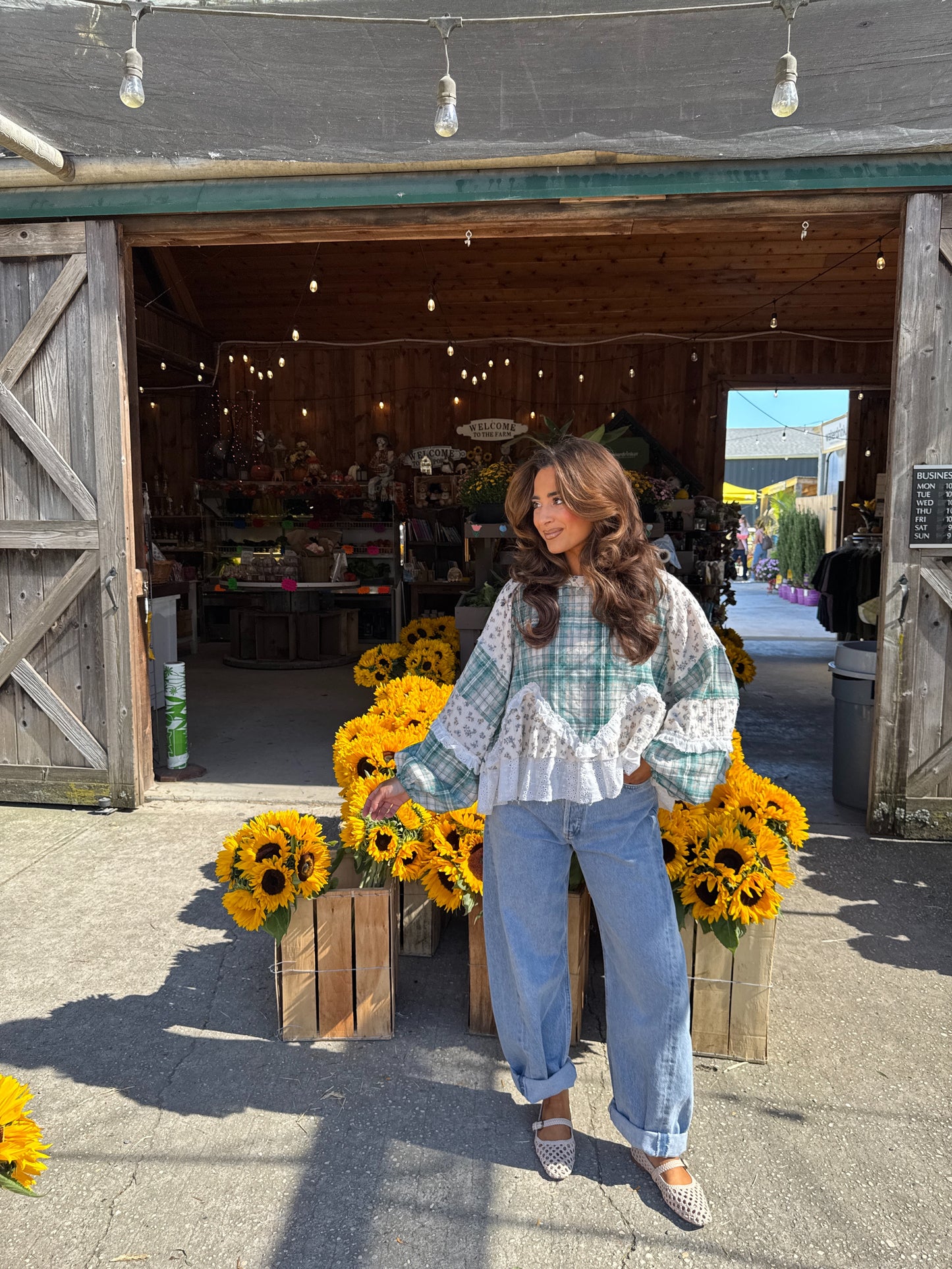 Willow Patch Plaid Ruffle Top with Balloon Sleeves PRE ORDER ADDED