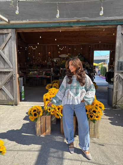 Willow Patch Plaid Ruffle Top with Balloon Sleeves PRE ORDER ADDED