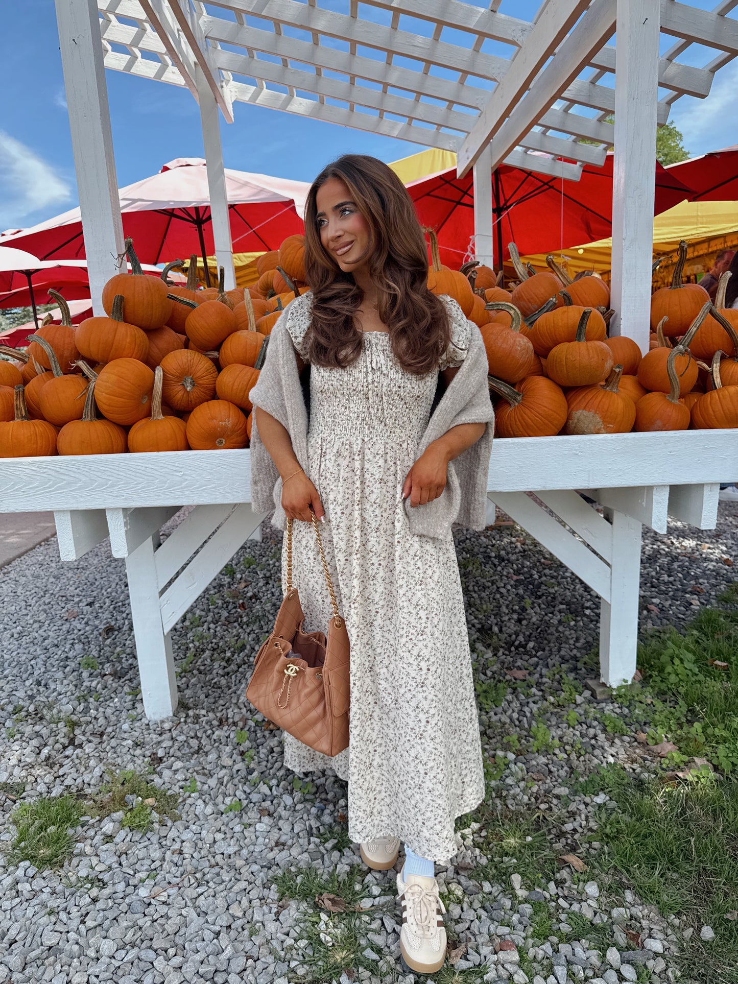 Cinnamon Hazelnut Puff Sleeve Midi Dress
