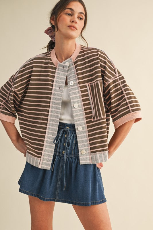 Strawberries & Mocha Striped Cardigan