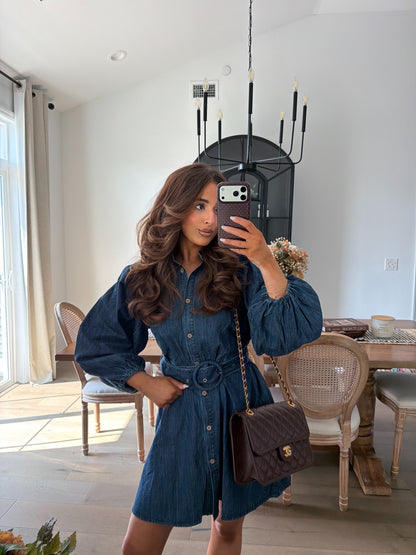 Clara Anne Belted Denim Mini Dress
