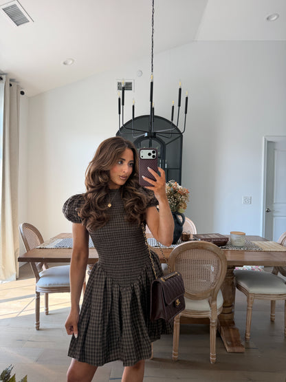 Adelaide Plaid Mini Dress (Caramel Butter Plaid) can’t restock