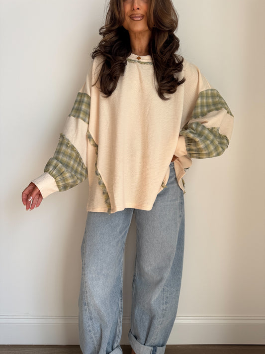 Honey Meadow Plaid Mix Oversized Flannel Crewneck (can’t restock)