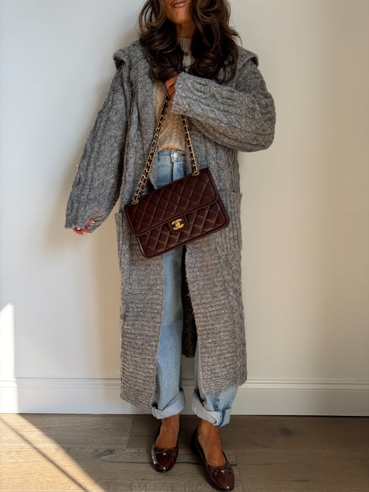 Heathered Cableknit Grey Coat Cardigan