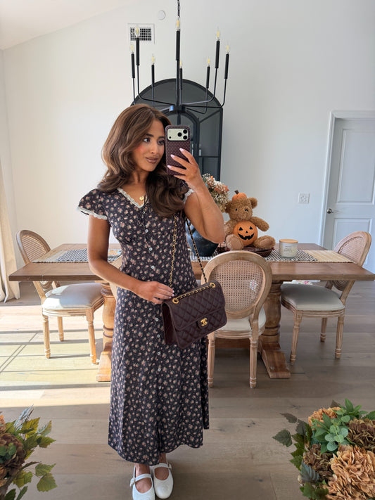 Antique Mocha Rose Midi Dress