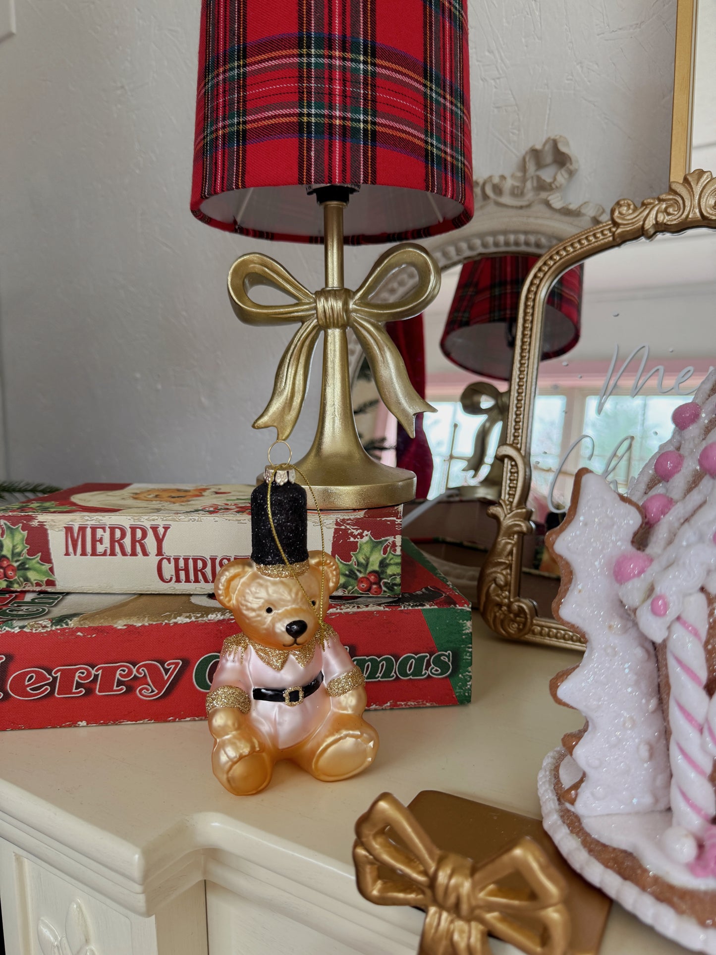 Pink Coquette Teddy Bear Boxed Glass Ornament