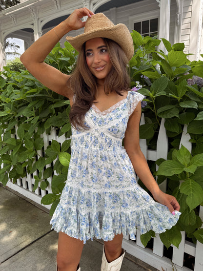 The Darling Vintage Mini Dress (Blueberry Blossom)