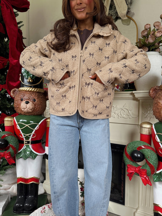Hot Chocolate In Bryant Park Sherpa Bow Embroidered Jacket