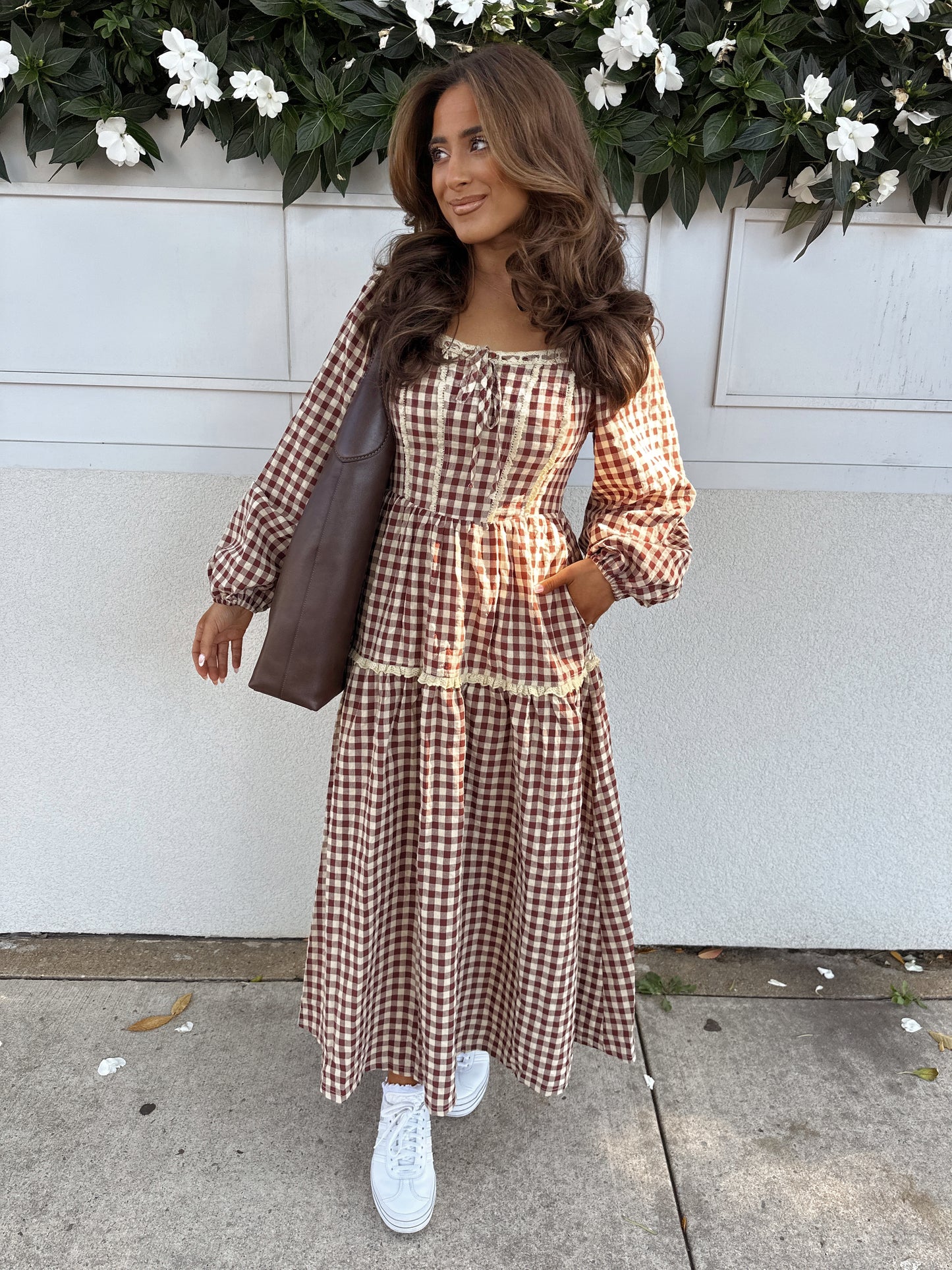 Cinnamon Sugar Cookie Gingham Midi Dress