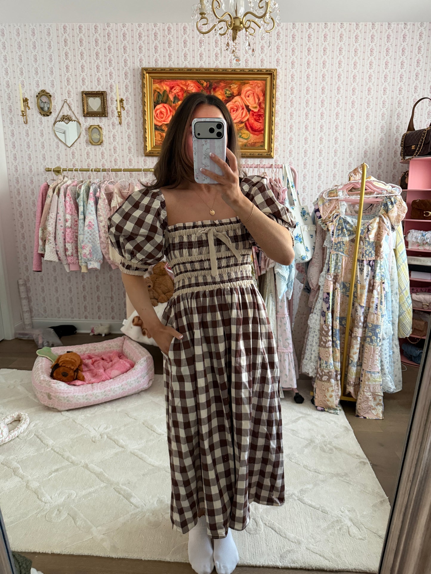 Brown gingham Xs midi dress