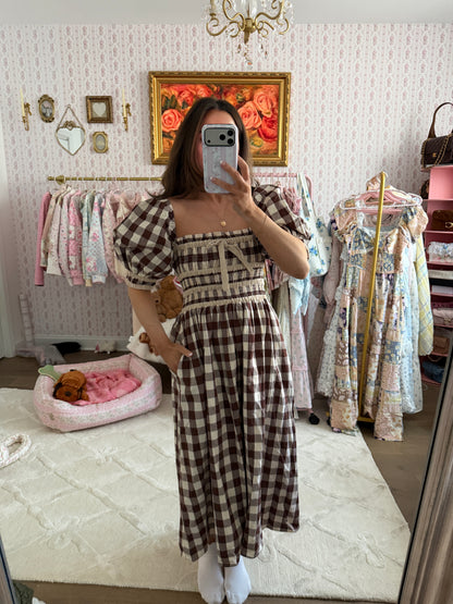 Brown gingham Xs midi dress