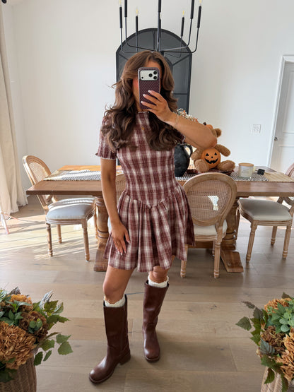 Adelaide Plaid Mini Dress (sea salt caramel)