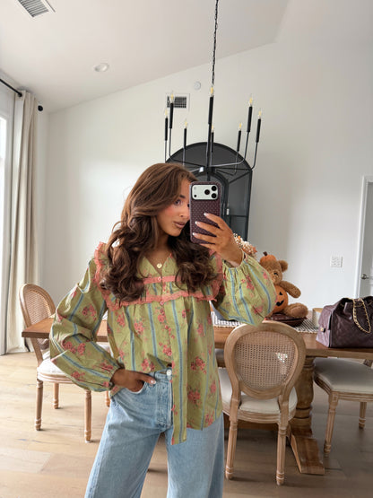Shabby Chic Wildflower Top (Kiwi)