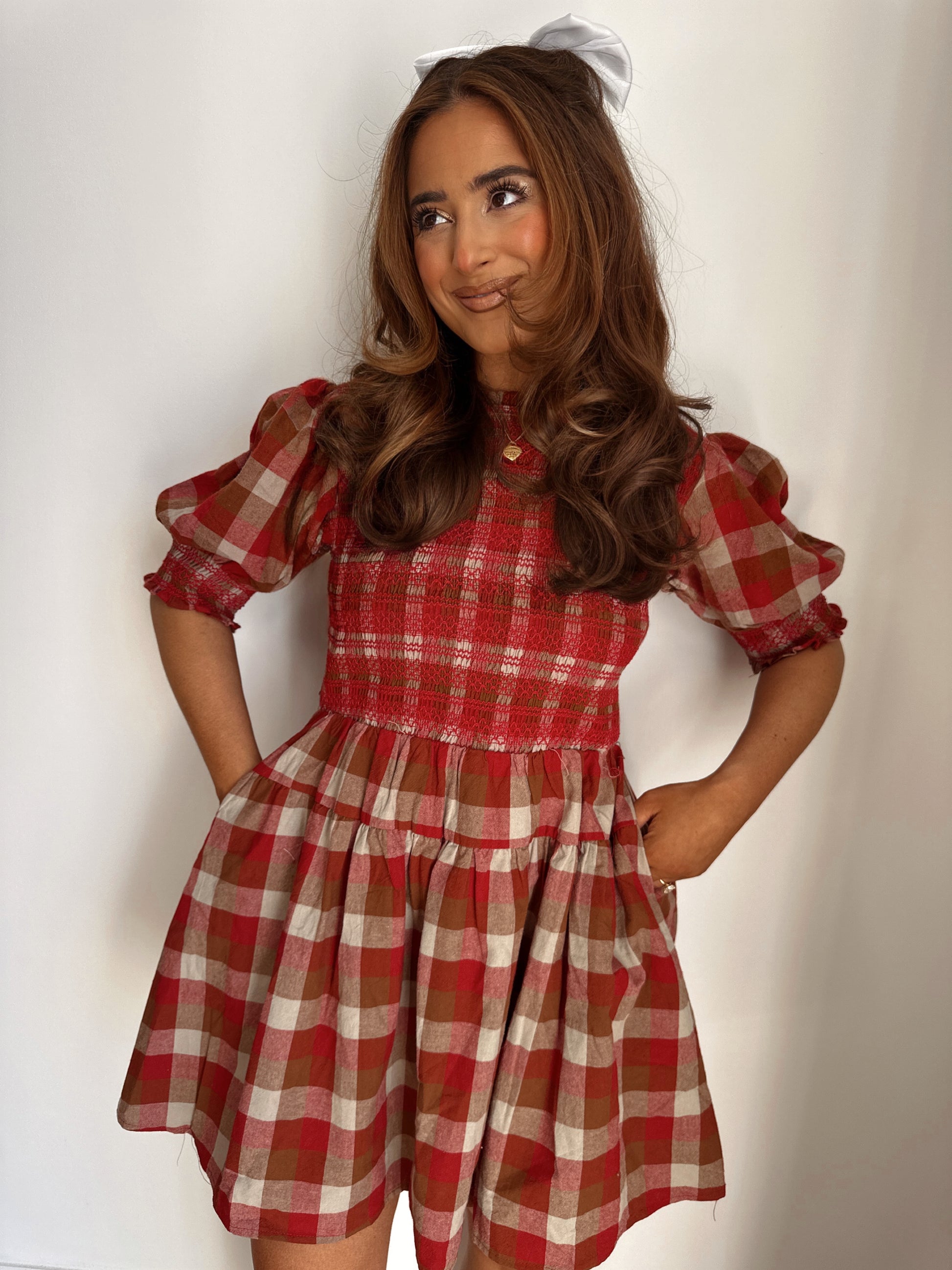 red tartan mini dress The Kindness Red Tartan Plaid Embellished Button Down Dress, Medium - The Mint Julep Boutique