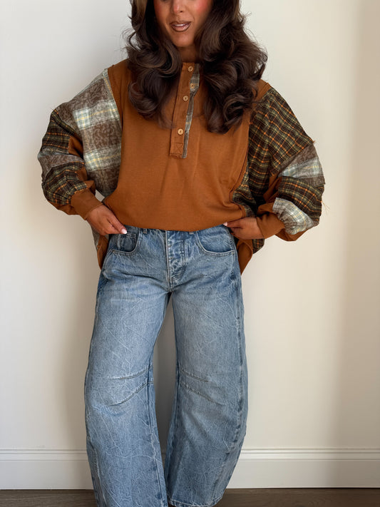Pumpkin Spice Vintage Flannel Henley