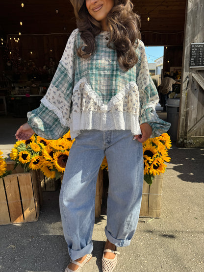Willow Patch Plaid Ruffle Top with Balloon Sleeves PRE ORDER ADDED