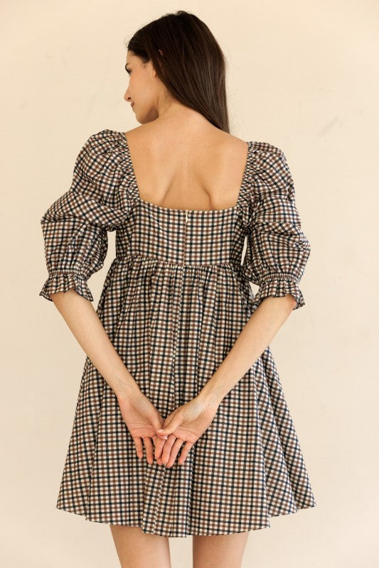 Brown Sugar Gingham Puff Sleeve Dress (pre order added for September 30)