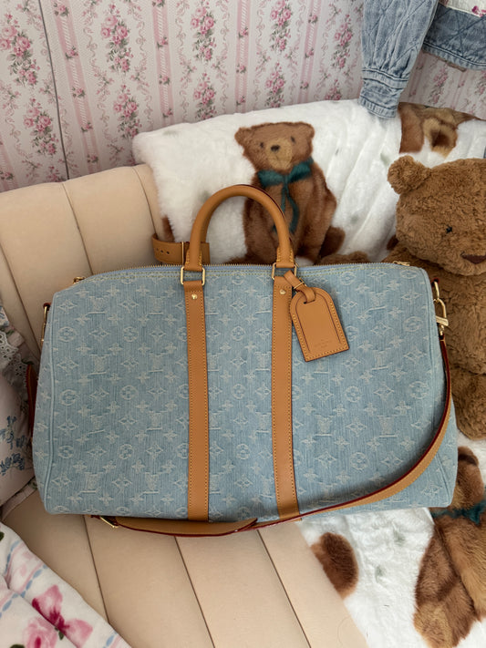 LV denim duffle bag