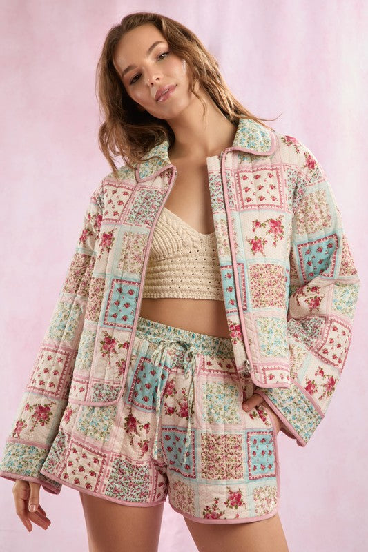 LoveShack Quilted Floral Zip Jacket