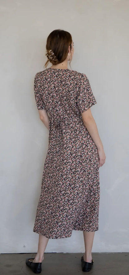 Vintage Floral Tie Midi Dress