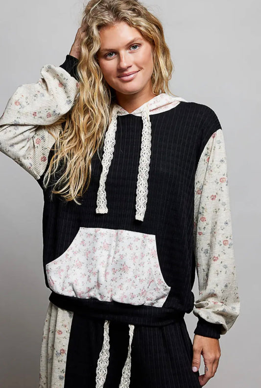 Hamptons Garden Floral Hoodie (Black)