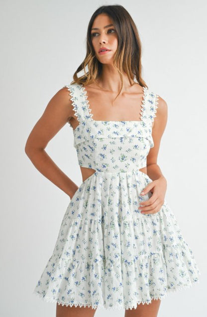 Floral Eyelet Cutout Mini Dress