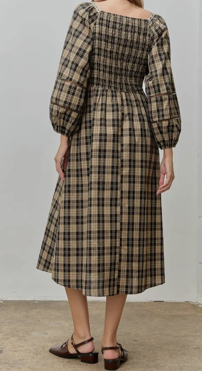 Pumpkin Pie Plaid Midi Dress