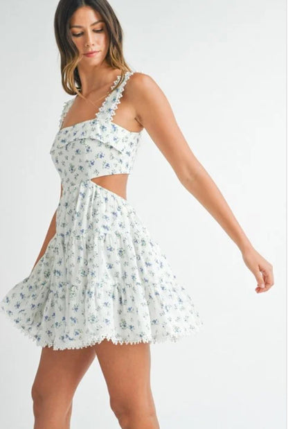 Floral Eyelet Cutout Mini Dress