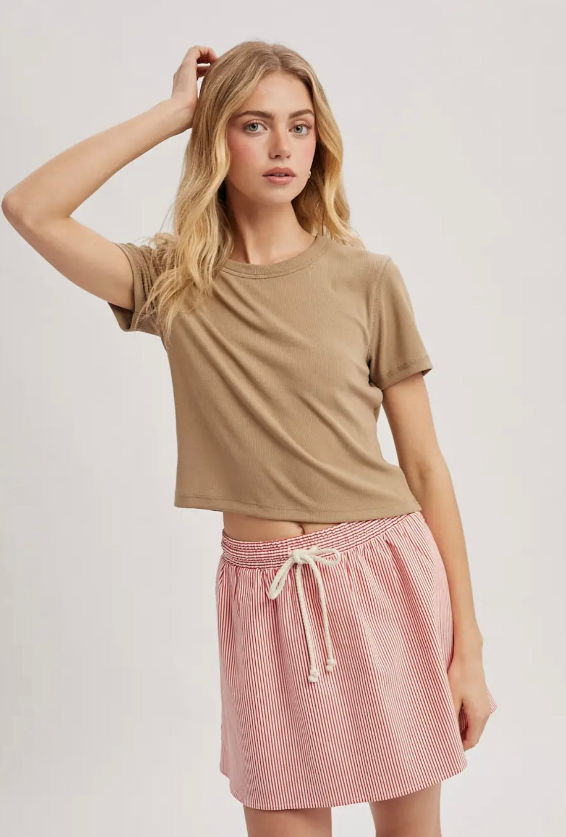 Everyday Gal Ribbed Tee Beige