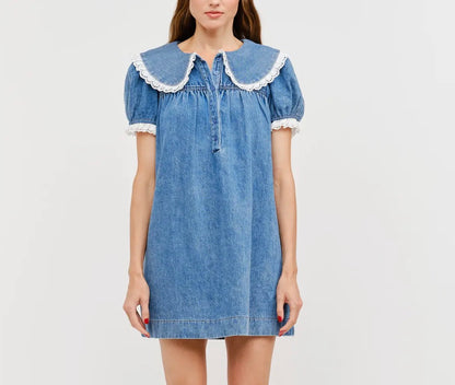 Denim & Lace Darla Mini Dress PRE ORDER