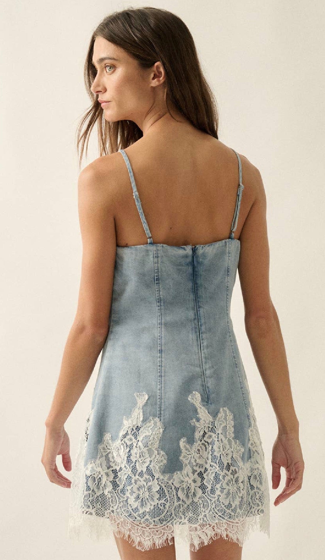 Denim & Lace Mini Dress (can’t restock)