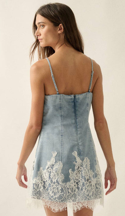 Denim & Lace Mini Dress (can’t restock)